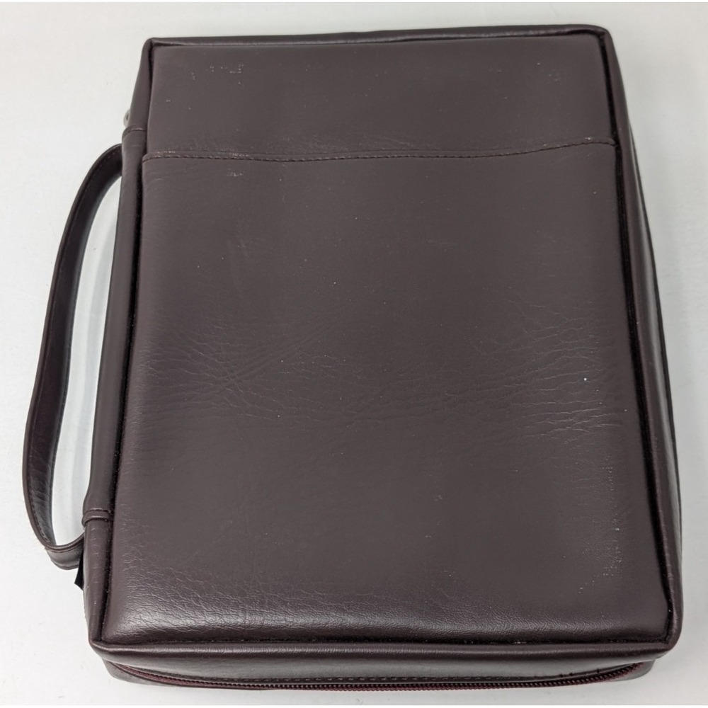 Vintage Vegan Faux Imitation Leather Bible Cover Zip Up 10"x8"x2" With‎ Handle